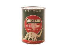 Antique 1930s Sinclair Opaline Motor Oil Quart Can White Dinosaur Graphic picture