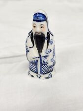 Vintage Oriental Chinese Figurine Blue And White Black Ceramic Porcelain 2.5