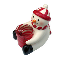 Hallmark CANDLE HOLDER Christmas Vintage SNOWMAN Red & White 2 PIECES picture