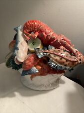 Vintage Palissy Majolica Centerpiece Lobster Crab Shrimp Fish Lemons XL picture