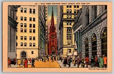 Postcard Wall Street Showing Trinity Church New York City New York C11 picture