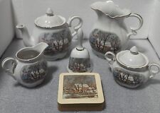 Avon 1977 Representatives Award Fine Porcelain Currier and Ives Tea Set W/Bell picture