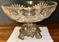 Vintage ACC Ashtray Cut Crystal Glass Hollywood Regency Style, on gold Pedestal picture