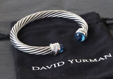 David Yurman Sterling Silver 7mm Cable Crossover Bracelet Blue Topaz w/ Diamonds picture