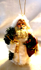 VTG Xmas Santa w Gift Bag White Robe Ornament Mini Tree Topper 5