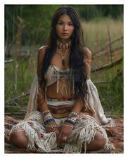 GORGEOUS YOUNG NATIVE AMERICAN WOMEN SITTING 8X10 FANTASY PHOTO picture