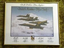 U.S. NAVY BLUE ANGELS FRAMED PHOTO 8 AUTOGRAPHS MILITARY JETS DULUTH MN AIRSHOW picture