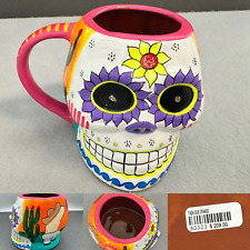 Taza Mug Cancun Mexico  Day of the Dead  Skull  Cup Art Pottery Floral Souvenir picture