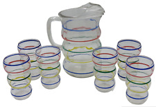 Vintage 1950s Rainbow Striped Pitcher and Glasses Set of 7 picture