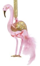 Hallmark Signature Pink Flamingo Blown Glass Ornament Feather Gold Glitter NIB picture