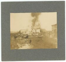 CIRCA 1880'S RARE 6X5.5 IN CABINET CARD Showing a Large Building On Fire Smoke picture