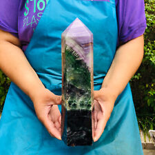 TOP5.45LB Natural Colourful Fluorite Obelisk Quartz Crystal Tower Point Healing picture