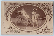 Durban South Africa Postcard A Merry Christmas Rickshaw Carriage c1920's picture