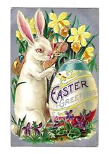 c1909 Easter Postcard Red Eye White Bunny Paint Large Colored Ester Egg Embossed picture