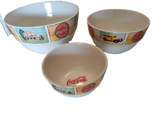 Collectable Coca Cola Gibson 3 Piece Bowl Set Vintage Good Old Days Pattern picture