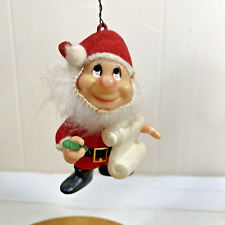 VTG Trim-a-Tree Bearded Elf Writing List Christmas Ornament Flocked Santa Suit picture