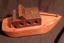Antique folk art Wooden TUG Boat   9”x 5.5” x 4” Solid Wood picture
