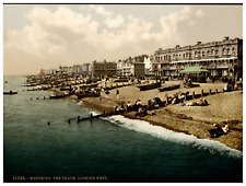 England. Worthing. The Beach Looking West.  Vintage Photochrome by P.Z, Photoc picture