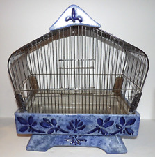 STUNNING RARE VINTAGE LOUISVILLE STONEWARE HANDCRAFTED FOR CROWN BLUE BIRD CAGE picture