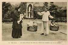 1900s Asia China Children in baskets Photo B&W ANTIQUE POSTCARD picture