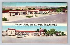 Elko NV-Nevada, Jay's Cottages & Shell Gas Station, Vintage Postcard picture