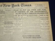 1917 MAY 4 NEW YORK TIMES - GOVERNMENT TO CONTROL FOOD AND FUEL - NT 9133 picture