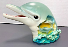 Large DOLPHIN HEAD Figurine 5 1/2” x 8 1/2” W/ 2 Swimming Dolphins on Coral picture