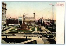 c1920's Public Square Buildings Towers Trolley People Cleveland Ohio OH Postcard picture
