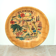Vintage 1970s Souvenir Florida Bamboo Bowl with Great Graphics ~ 12