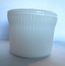 VTG Ribbed Round MCM Lidded Milk Glass Refrigerator Dish Breakstones Dairy Foods picture