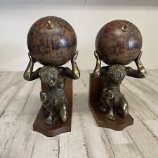 Rare Atlas Titan Holding The World Globe Sculptures Bronze Finish Bookends Italy picture