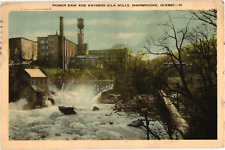 Power Dam and Kaysers Silk Mills Sherbrooke Quebec White Border Postcard 1930s picture