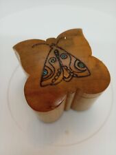handmade handcrafted wooden small trinket box moth design picture