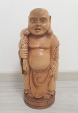 Large Antique Wood  Buddha, Hotei Statue,  one of the Seven Lucky God, 17,7'' picture