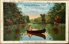 Rhinelander Wisconsin Greetings Canoeing on Lake Postcard c1920 picture