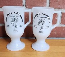 VTG Set Ralph & Kacoo's Restaurants Advertising Footed Milk Glass Coffee Mugs picture