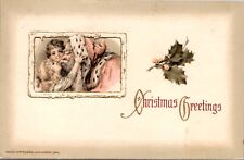 1914 John Winsch Christmas Postcard Young Girl Kissing Santa Claus picture