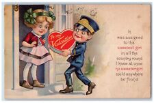 c1920's Valentine Messenger Man Delivering Present Heart Ludlow VT Postcard picture