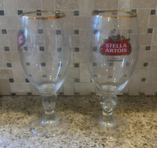 Stella Artois Belgium Beer Star Chalice Stein Glasses Gold Rimmed 8