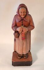 Vintage Carved Wooden Old Woman Knitting Figurine Schmid-Linder Switzerland picture