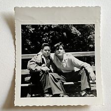 Vintage B&W Snapshot Photograph Best Buds Teen Boys “Lean On Me” picture