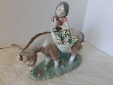 RARE LLADRO SPAIN FIGURINE #6165 - PRETTY CARGO - GIRL & DONKEY CARRYING FLOWERS picture
