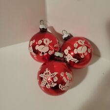 Vintage Set of 3 Shiny Bright Red & White Mercury Glass Christmas Ball Ornaments picture