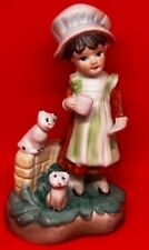Vintage Bisque Girl with Milk Cup & Kitten Cat Figurine picture
