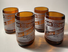 4 Vtg SAN MIGUEL Pale Pilsen Beer Bottle GLASSES Cut Amber Glass Barware ManCave picture