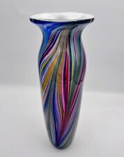 Vintage Murano 1996 Art Glass Vase Multi Color Rainbow genuine Rare Italy 18” picture