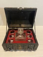 Vintage Decanter & 6 Shot Glasses in Medieval Style Treasure Chest picture