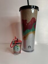 Starbucks NWT Christmas 2018 24oz Glitter Wavy Acrylic Venti And Ornament picture