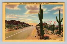 US Highway 60 AZ, View Along Highway, Cactus, Desert, Arizona Vintage Postcard picture