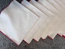 Lot of 8 ~ Vintage ~ White with Red Trim ~ Linen Dinner Napkins picture